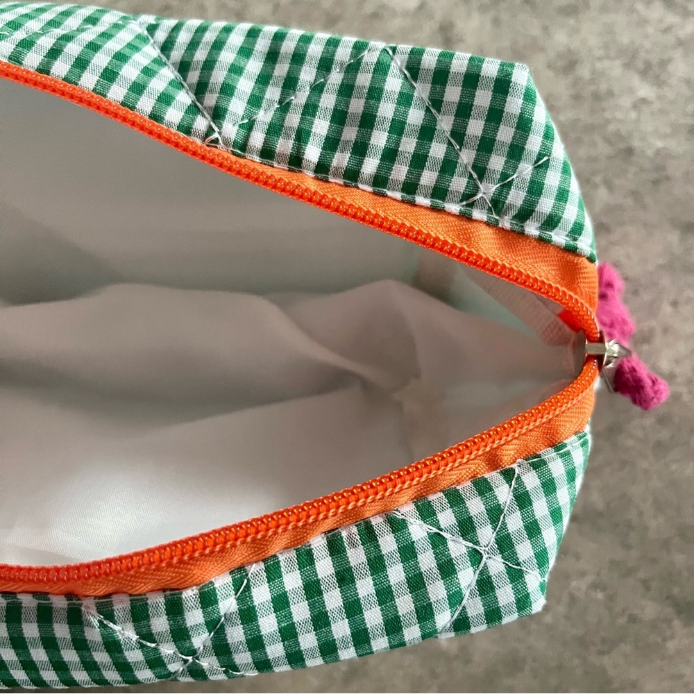 Green Checkered Quilted Multicoloured Pencil Case Pouch - Picture 5 of 5